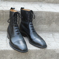 Crafted Leather Bespoke Dress Shoes Black Calf Leather Ankle High Dress Boot - Thumbnail 1