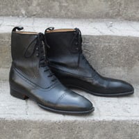 Crafted Leather Bespoke Dress Shoes Black Calf Leather Ankle High Dress Boot - Thumbnail 2