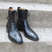 Crafted Leather Bespoke Dress Shoes Black Calf Leather Ankle High Dress Boot - Thumbnail 3