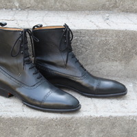 Crafted Leather Bespoke Dress Shoes Black Calf Leather Ankle High Dress Boot - Thumbnail 4