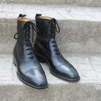 Crafted Leather Bespoke Dress Shoes Black Calf Leather Ankle High Dress Boot - Thumbnail 5