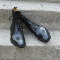 Crafted Leather Bespoke Dress Shoes Black Calf Leather Ankle High Dress Boot - Thumbnail 6