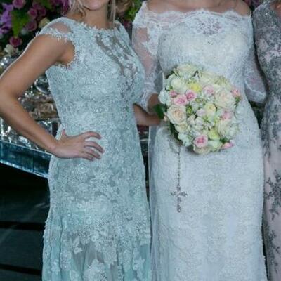 Luxury blue sheath mother of the bride/groom dresses lace appliques wedding guest dress