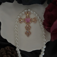 Cross diamond pearl necklace - Thumbnail 3