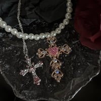 Cross diamond pearl necklace - Thumbnail 2