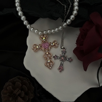 Cross diamond pearl necklace - Thumbnail 1