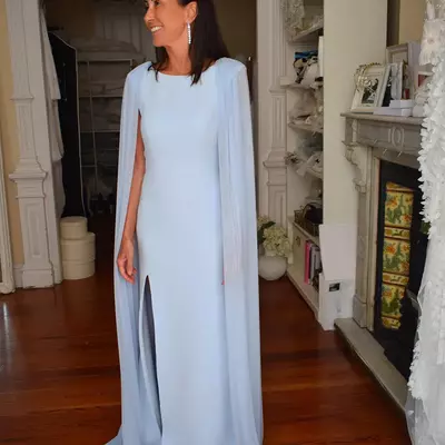 Light blue mother of the bride/groom dresses with shawl wedding guest dress evening formal dress