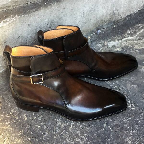 Handmade Brown Patina Leather Jodhpur Buckle Strap Boot