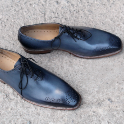 Crafted leather classic gray genuine leather oxford dress shoes - Thumbnail 4