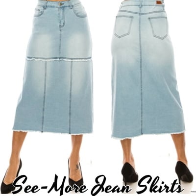 Harmony light wash mid length denim skirt