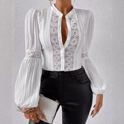 Long sleeved women's white lace shirt