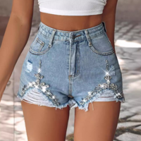 Casual Women'S Blue Hot Diamond Shorts - Thumbnail 3