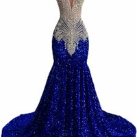 New Arrival 2024 Sparkly Silver Diamonds Mermaid Prom Dress Halter Crystal Rhinestones Wedding Party Birthday Evening Gown Robes,1777 - Thumbnail 1