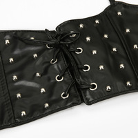 Elastic Black Strap Lace Up Corset Belt - Thumbnail 4
