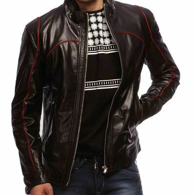 Mens leather jacket stylish genuine lambskin motorcycle bomber biker