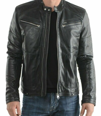 Mens Leather Jacket Motorcycle Biker Real Lambskin Biker