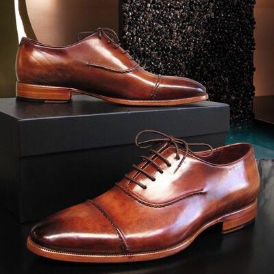 Paul parkman men's captoe oxfords brown hand painted shoes