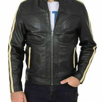 Classic men's sheepskin 100% leather jacket biker motorcycle slim fit black - Thumbnail 4