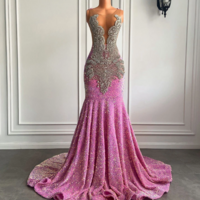 Real Picture Long Prom Dresses 2024 Sexy Mermaid Style Sheer Mesh Luxury Silver Diamond Black Girls Pink Sequined Prom Gala Gown，1780 - Thumbnail 4