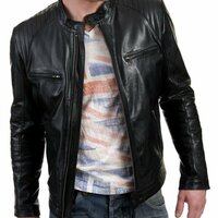 Men's Genuine Lambskin Leather Jacket Black Biker Motorcycle Slim jacket - Thumbnail 1