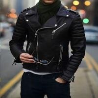 Men’s biker leather jacket, Men’sfashion black motorcycle jacket, Men’s jackets - Thumbnail 1