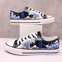 New style sea wave sunrise hand-painted canvas shoes - Thumbnail 1