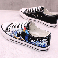 New style sea wave sunrise hand-painted canvas shoes - Thumbnail 3