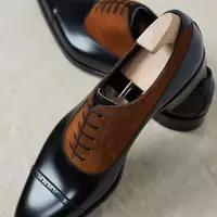 New Handmade Men's Black Leather Brown Suede Oxford Cap Toe Lace up Dress Shoes - Thumbnail 4