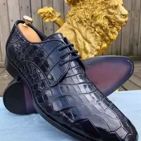 New Men's Handmade Black Crocodile Embossed Calfskin Leather Oxford Dress Shoes - Thumbnail 1