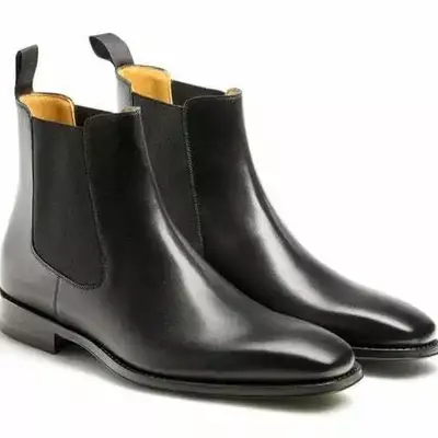 New handmade men's black leather chelsea boots chiseled toe dress formal shoes