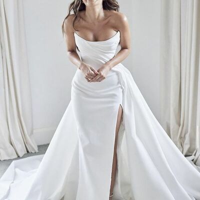 Simple ball gown wedding dresses with detachable train bridal dress