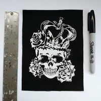 Queen of Hearts Skull with Crown & Roses Goth Punk Sew-on Patches - Thumbnail 2