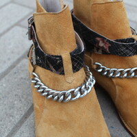 Crafted Leather New Handmade Pure Suede Leather Beige Stylish Chain Ankle High Strap Boot for Men - Thumbnail 4