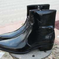 Crafted Leather Handmade Black Patent Leather Pointed Toe High Side Zipper Jodhpur Boot - Thumbnail 1