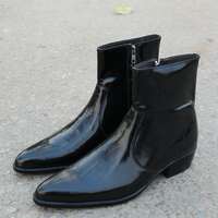 Crafted Leather Handmade Black Patent Leather Pointed Toe High Side Zipper Jodhpur Boot - Thumbnail 2