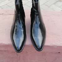 Crafted Leather Handmade Black Patent Leather Pointed Toe High Side Zipper Jodhpur Boot - Thumbnail 3