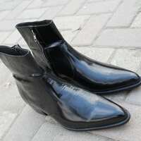 Crafted Leather Handmade Black Patent Leather Pointed Toe High Side Zipper Jodhpur Boot - Thumbnail 5