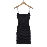 Sexy pleated A-line hip skirt silver elastic slim camisole hot girl dress - Thumbnail 4