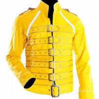 Handmade Military Strap Queen Yellow Leather Biker Jacket - Thumbnail 4