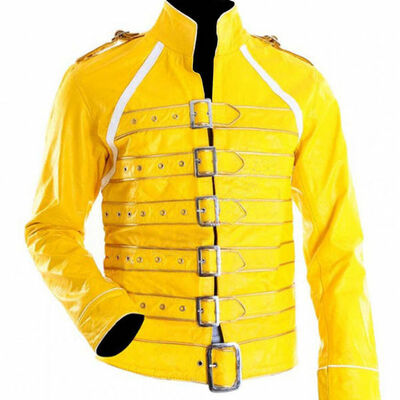 Handmade military strap queen yellow leather biker jacket