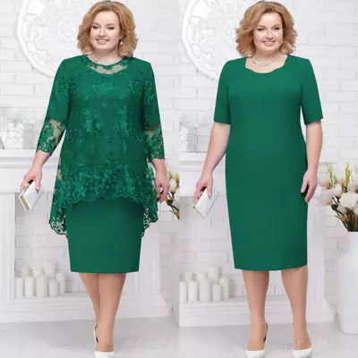 Hunter Long Sleeves Lace Mother Of The Bride Dresses Sheath Two Pieces Wedding Guest Dress Knee Length Plus Size Evening Gowns