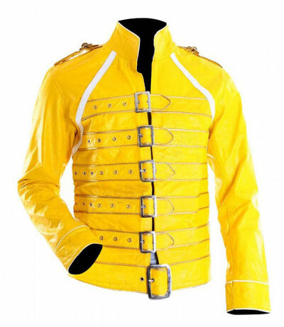 Handmade Military Strap Queen Yellow Leather Biker Jacket
