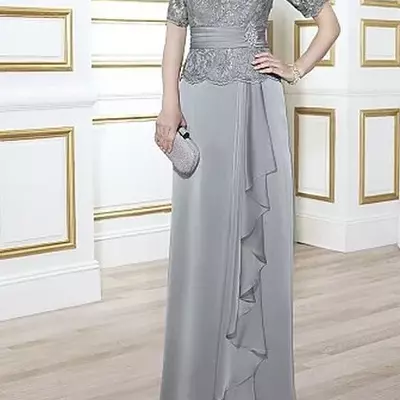 Elegant mother of the bride dresses light gray satin chiffon with lace top zipper back mother's dresses off shoulder custom made 