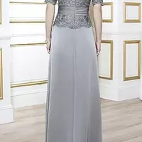 Elegant Mother of the Bride Dresses Light Gray Satin Chiffon with Lace Top Zipper Back Mother's Dresses Off Shoulder Custom Made  - Thumbnail 1