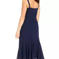 Navy Blue Chiffon Tea Length Mother of the Bride/ Groom Dresses with Jacket 3/4 Long Sleeves Beaded Plus Size Mother Groom Formal Evening Wear - Thumbnail 1