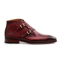 New Handmade Men's Shoes Burgundy Texture Print / Cafl-Skin Leather Boots - Thumbnail 3