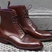 Handmade Men Brown color Leather Ankle boots, New Men leather lace up boots - Thumbnail 4