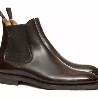New handmade men's brown leather chelsea boots round toe dress formal shoes