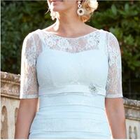 Chic Mint Green Lace Mother Of Bride / Groom Dresses With Half Sleeve Tiered Wedding Guest Dress Knee Length Plus Size Jacket Mothers Groom Gown - Thumbnail 1