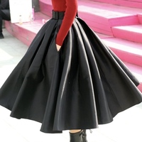 Purple A-line Satin Skirt Outfit , Women Custom Plus Size Pleated Skirt , A-line Holiday Party Skirt with Pockets - Thumbnail 7